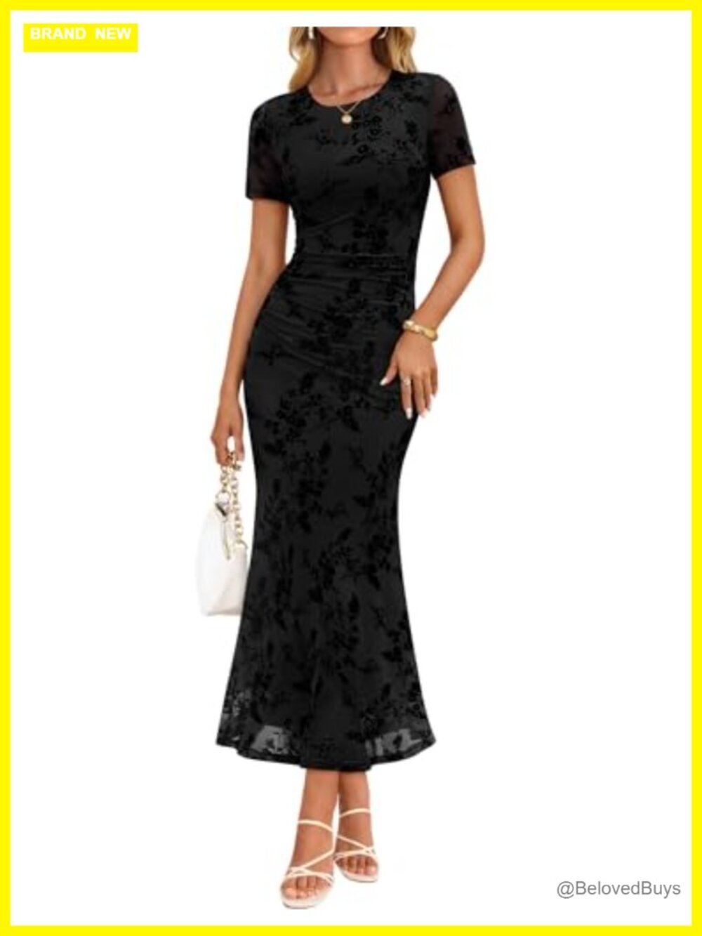 Women's Mesh Maxi Dress Short Sleeve Floral Bodycon Formal Party
